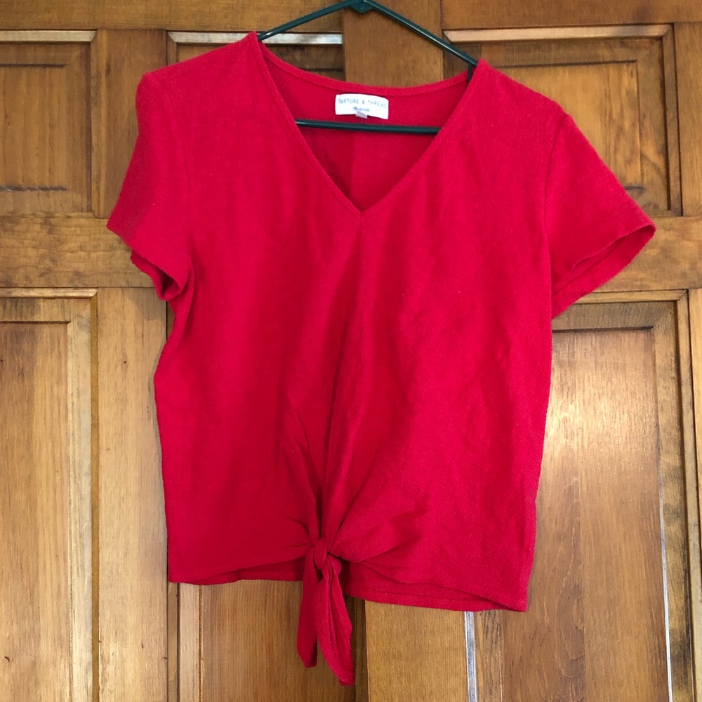Madewell red tie front top